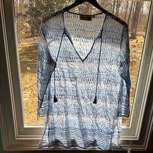 Blue and White Sheer Tunic